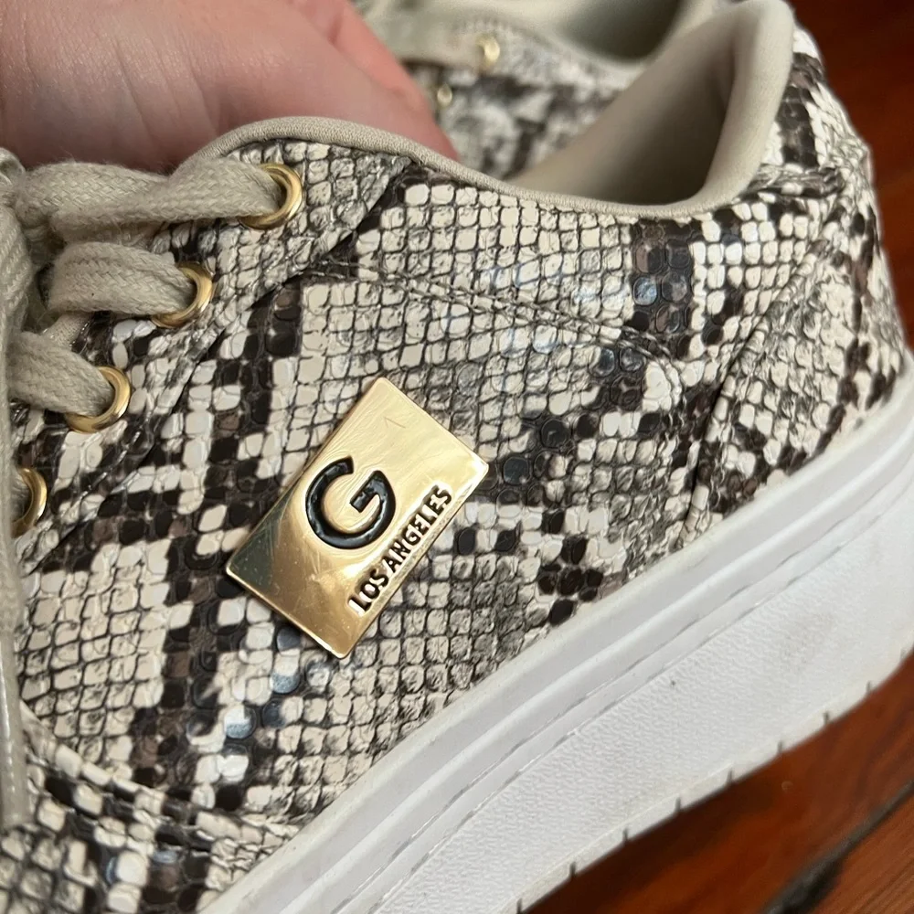 G by Guess Los Angeles Taupe Snake Wedge Rigster Sneakers 8M